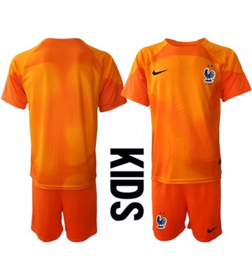 Frankrig Målmand Hjemmebanesæt Børn VM 2022 Kort ærmer (+ korte bukser)